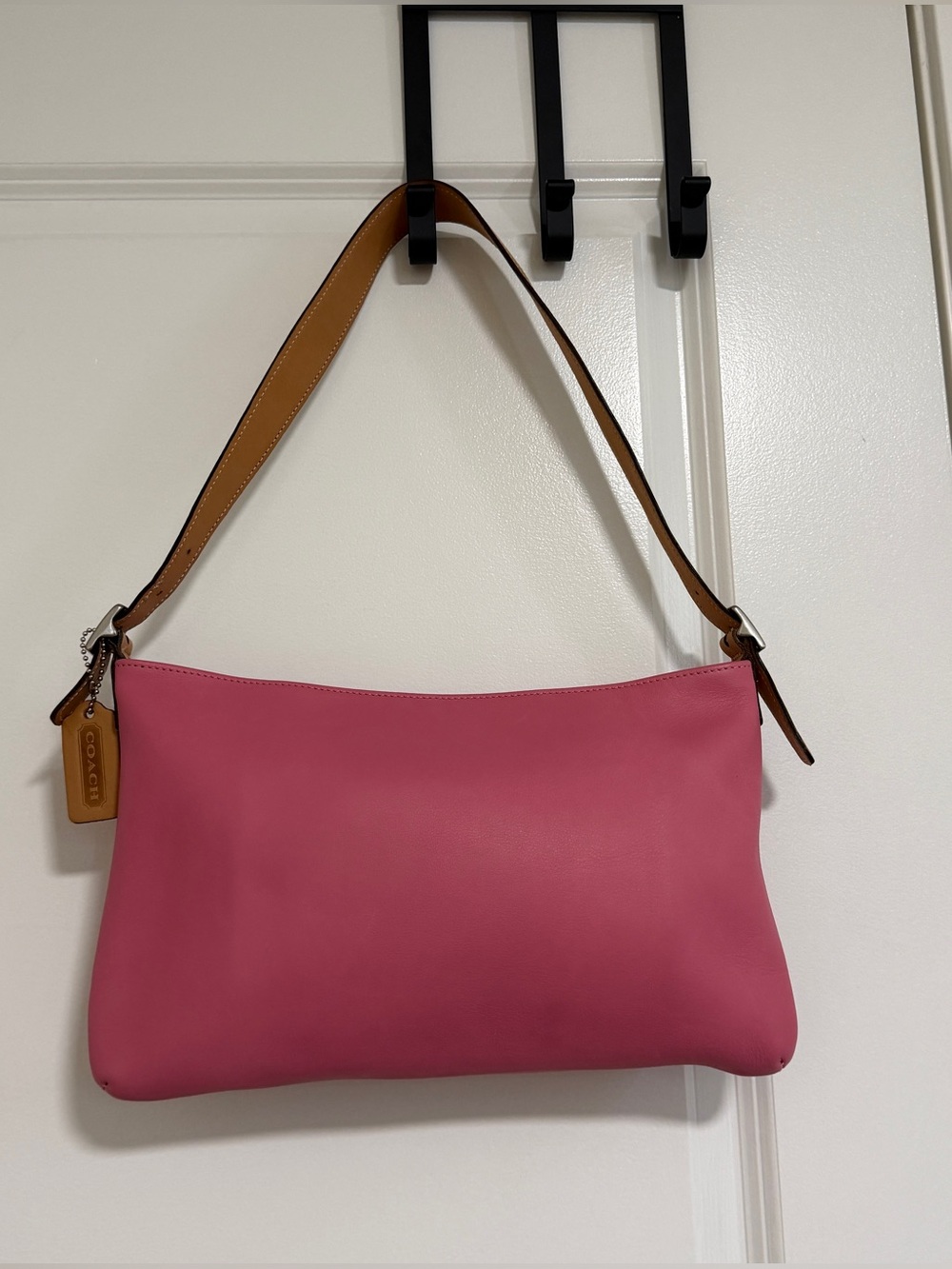 Coach Vintage Pink Bubble Gum Leather Shoulder Bag with Tan Strap